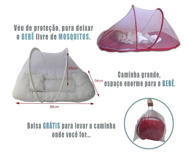 Berço Portátil Mosquiteiro Vermelho Poá